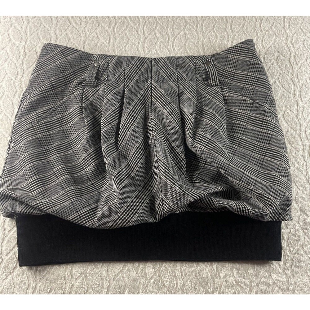 L.A.M.B. Sz 6 GREY HOUNDSTOOTH WOOL BOMBER MINI SKIRT Bubble Hem